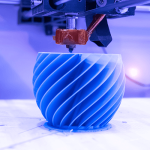 Additive manufacturing in progress, showing the production of a complex product part