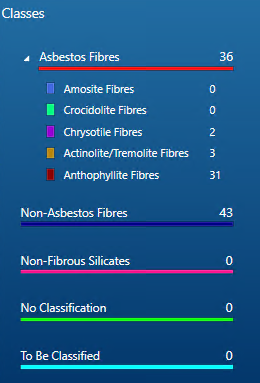 Classification of the fibres detected according to the AZtecAsbestos classification scheme. 