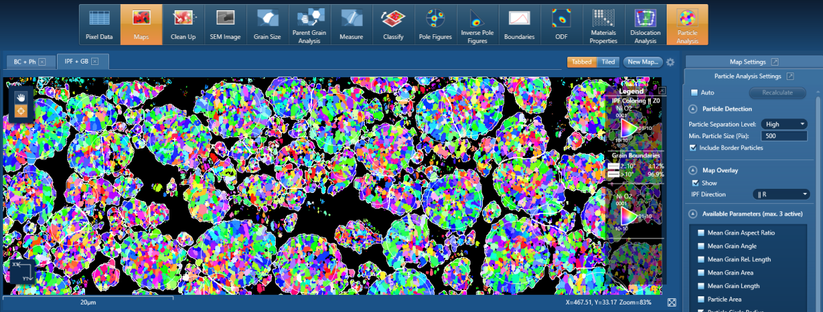 AZtecCrystal Particle Analysis of battery cathode material prepared by ion beam milling