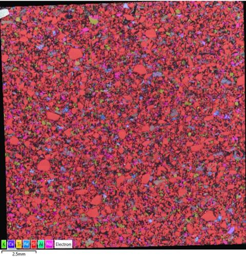 BEX cartography of Caspian Sandstone sample, 3.75 cm2, 2 hour acquisition time, 19 Million X-ray pixels.