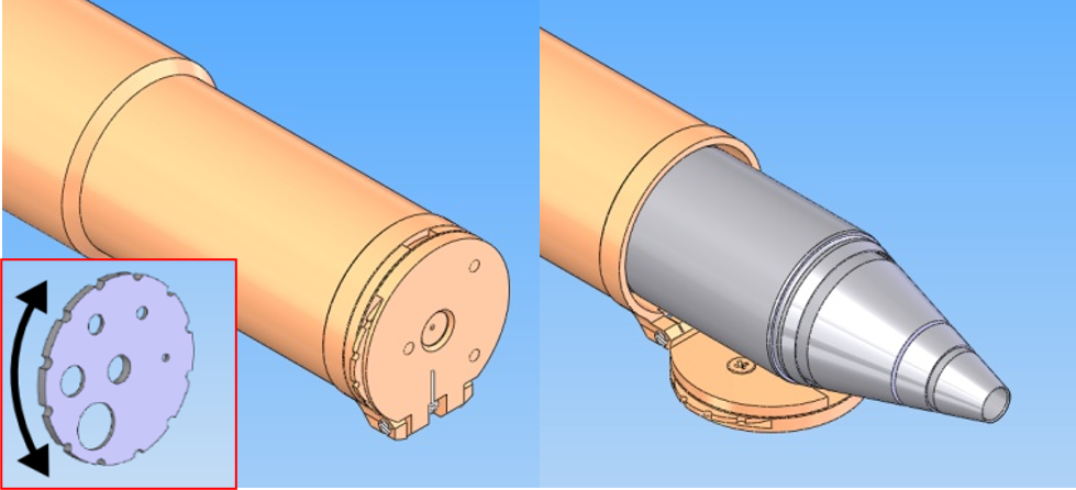 Drawings of the max plus aperture assembly showing its position with the associated EDS detector retracted and inserted