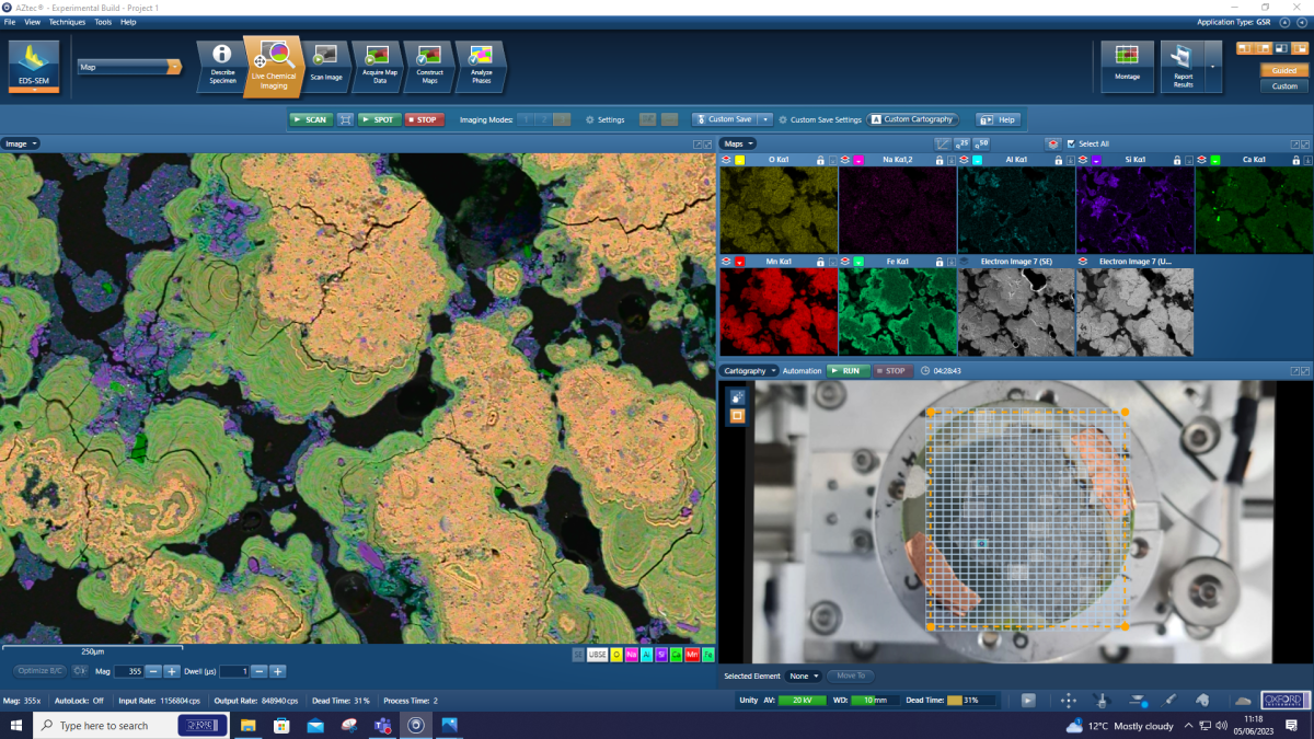 Layered elemental map alongside individual element maps in AZtecLive