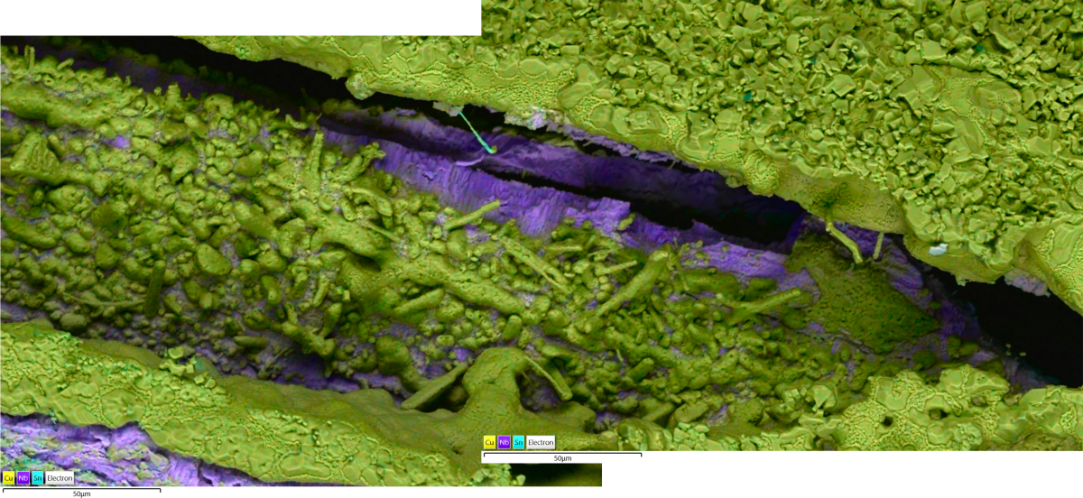 SEM-BEX image of top wire layer rough texture and elemental composition