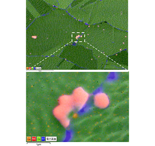 High resolution SEM BEX EDS map of Chromium precipitates in steel grain boundaries. 
