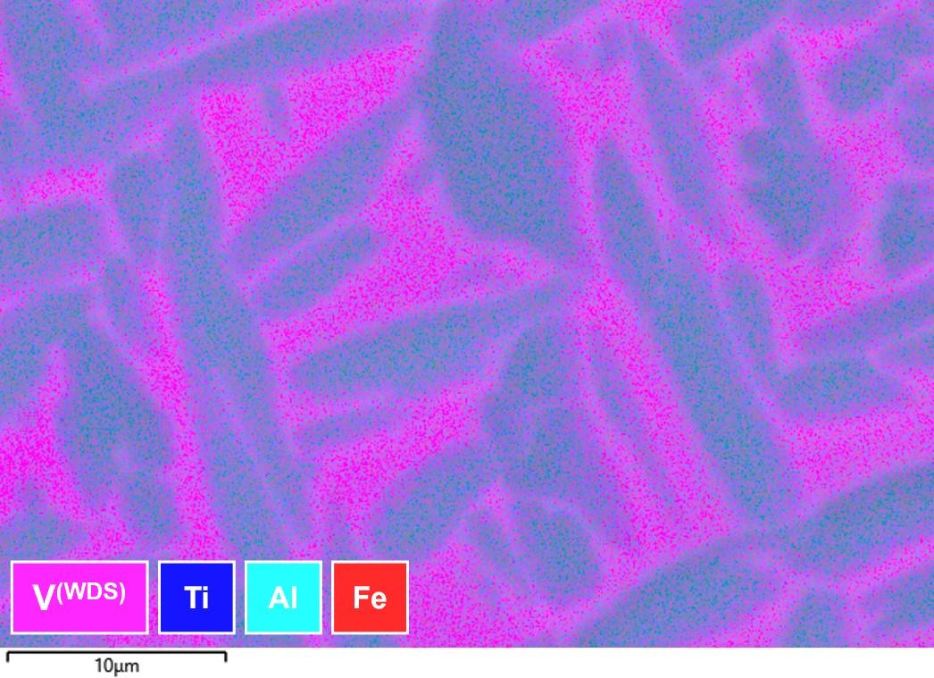 Map showing Ti, V and Ai distribution, using WDS and EDS
