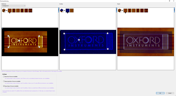 The Point positioning dialog window pairs point in data from different modalities.