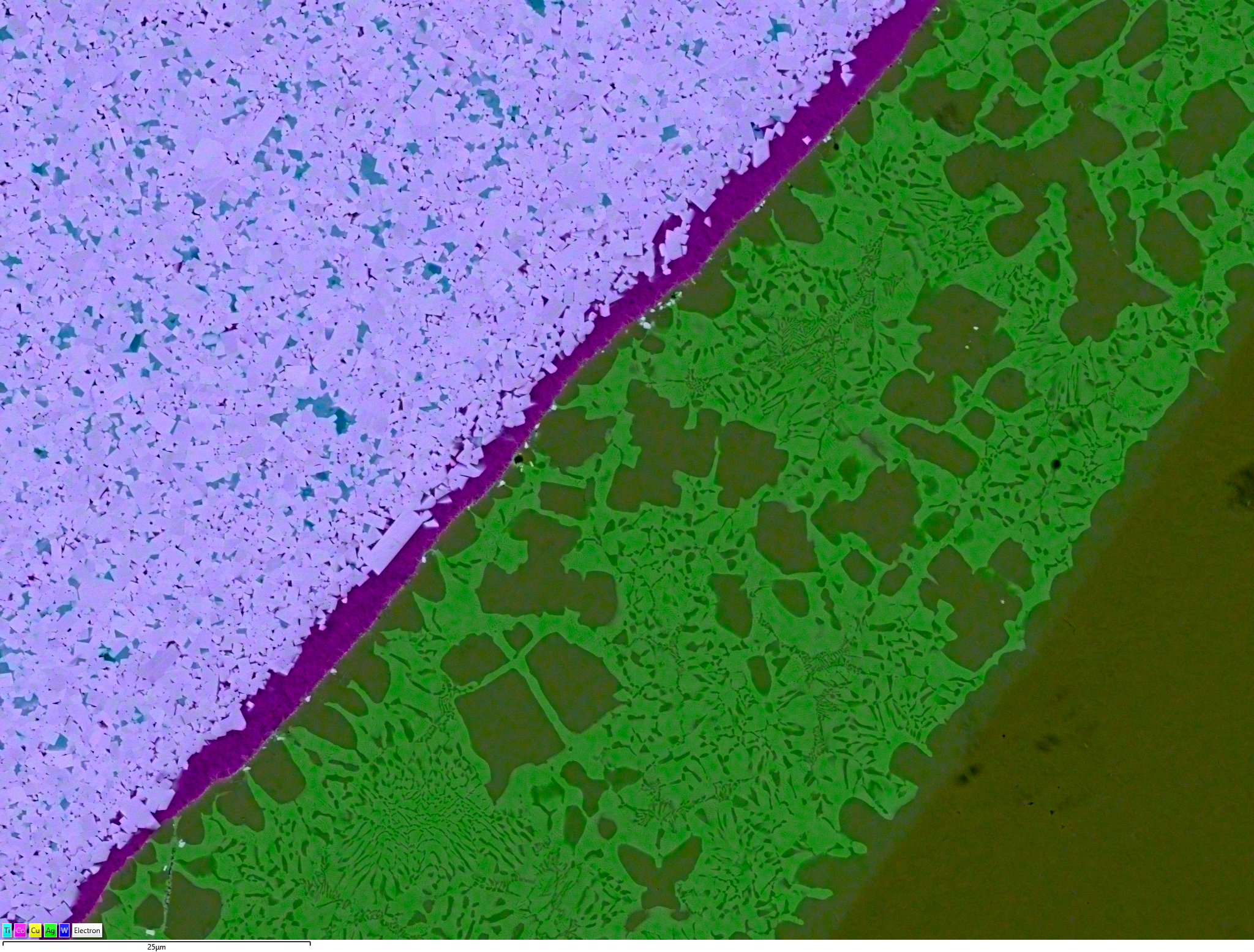 Analysis of a dissimilar metal blaze joint (WC, Ti, Co, Ag, Cu)