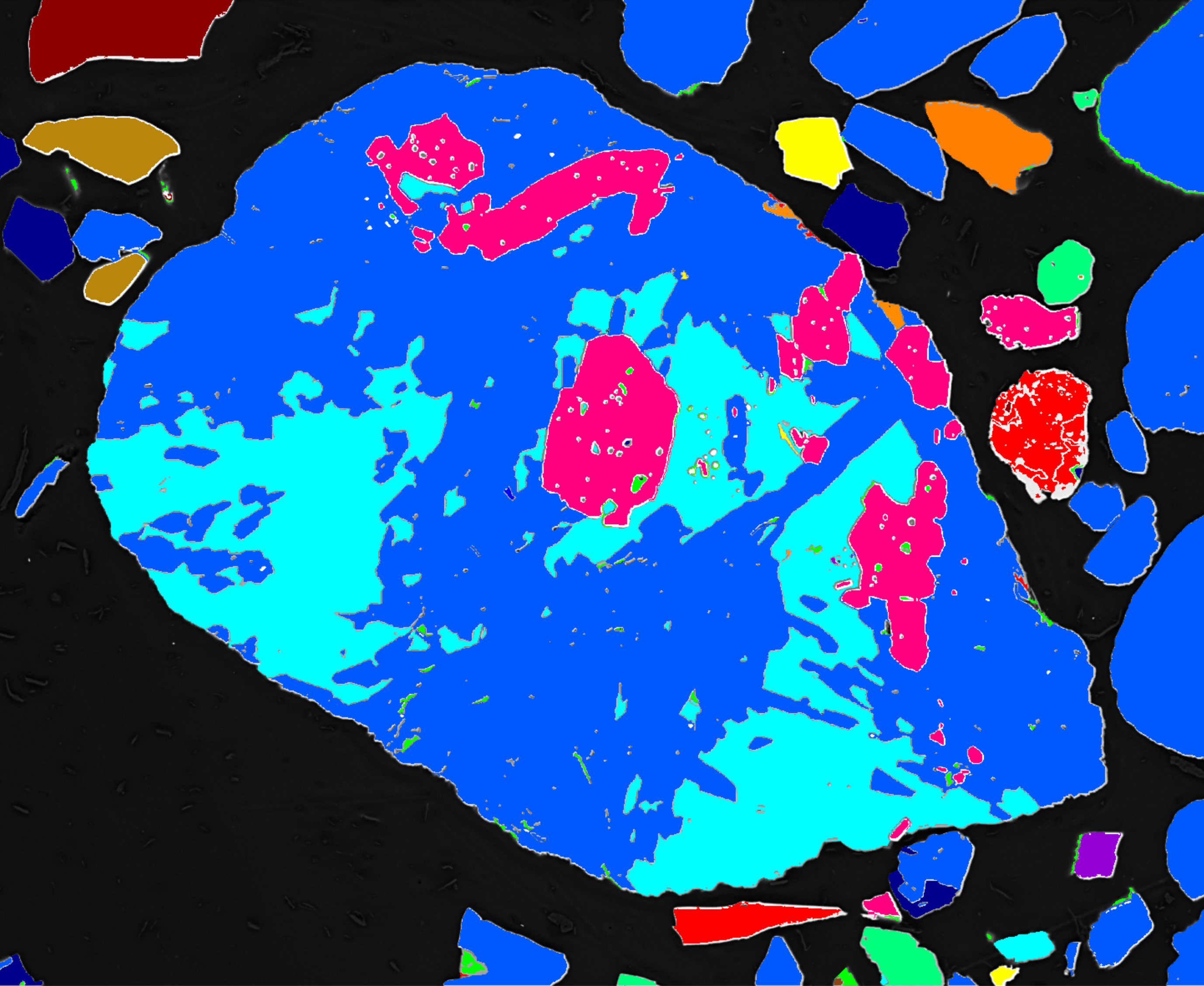 Mineral map of crushed rock sample classified by AZtecGeo using EDS data