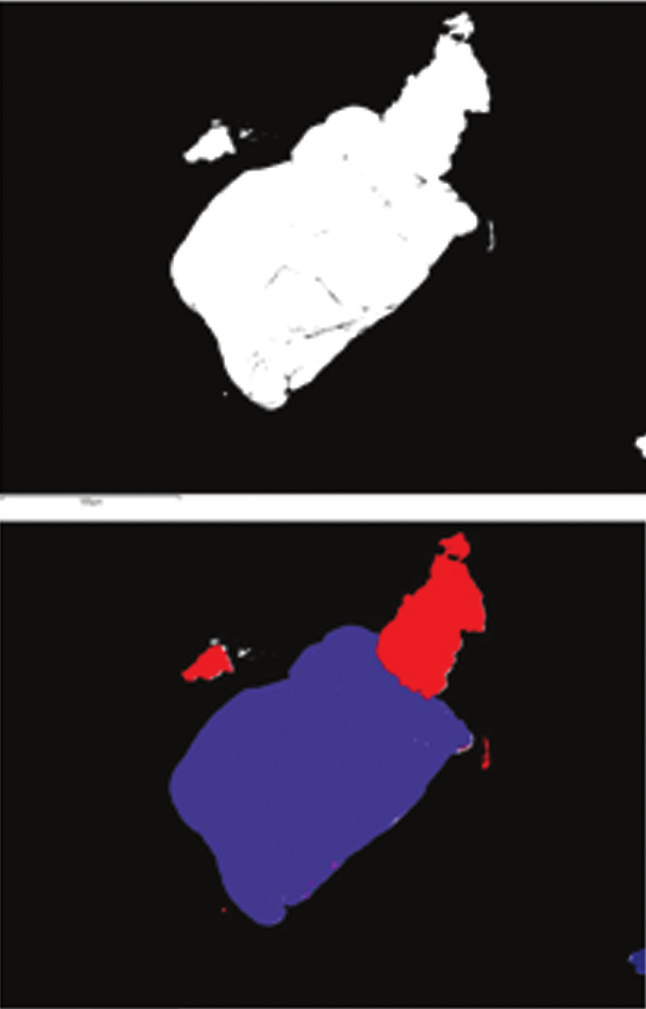 Fig. 5B – FeaturePhase map revealing two distinct phases (steel and silicate) within the particle